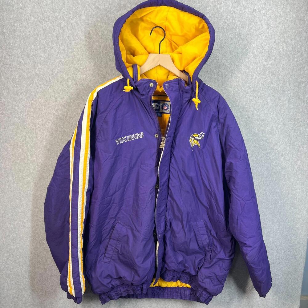 Vintage 90s Minnesota Vikings Starter Jacket NFL Embroidered Hooded‎ Mens XL